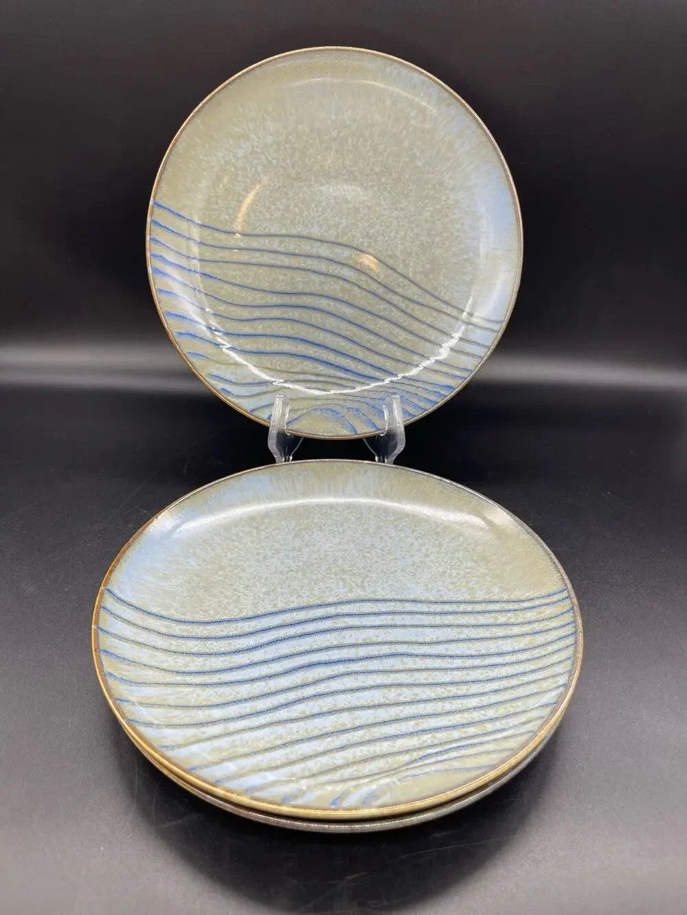 Joseph Abboud Mediterranean Waves 1032 Set of 3 Stoneware Salad Plates 8.25